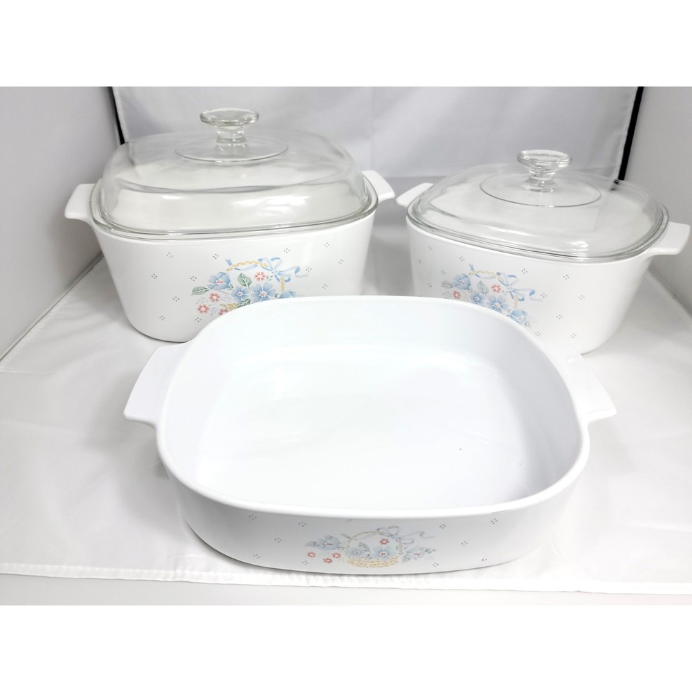Corning Ware Casserole Set 5pc Country Cornflower White Blue Floral A-5 A-3 A-10